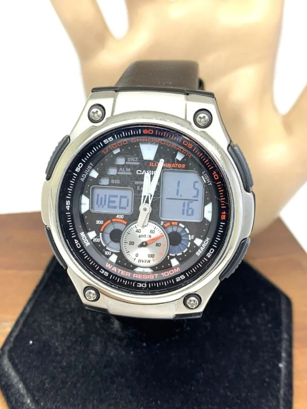 Casio Men's Watch AQ190W Quartz Analog Digital World Time Black Resin 5082